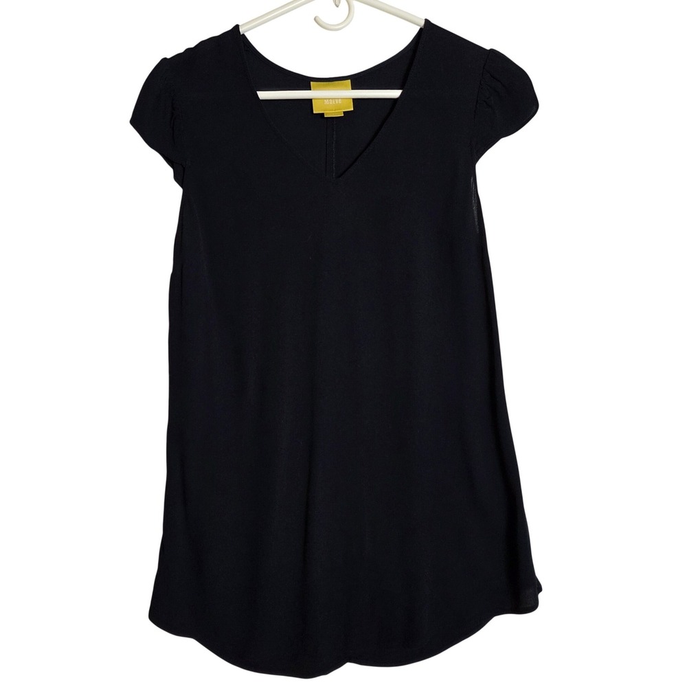 Maeve Anthropologie Black Sheer Lined V-Neck Cap Sleeve Blouse Top Chic Office